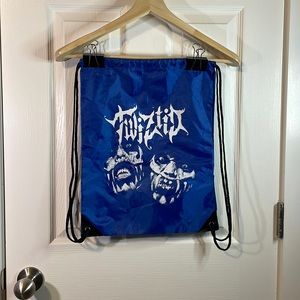 Twiztid blue drawstring backpack bag with white band graphic